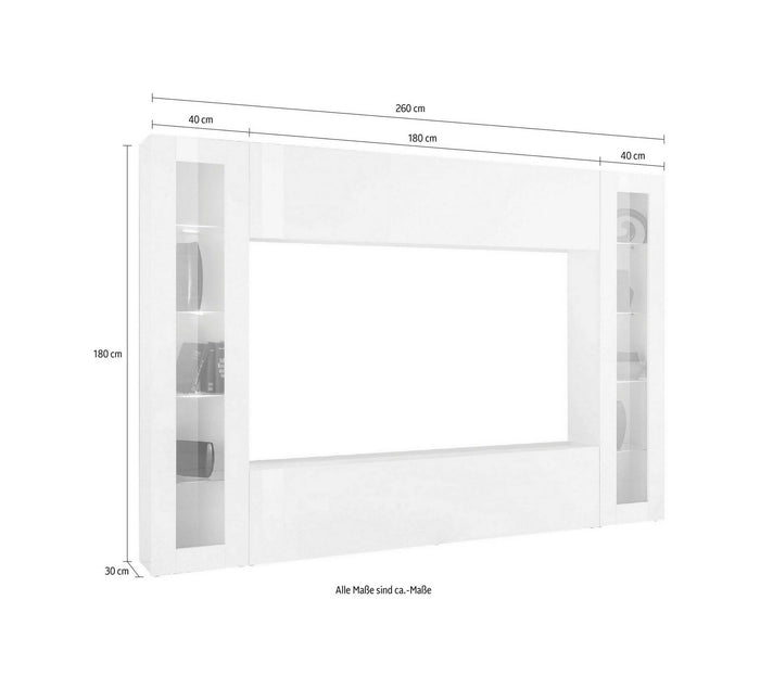 Parete attrezzata Delma, Set salotto porta TV a 4 ante, Mobile soggiorno multiuso con vetrina e luce LED, 100% Made in Italy, cm 260x30h180, Antracite