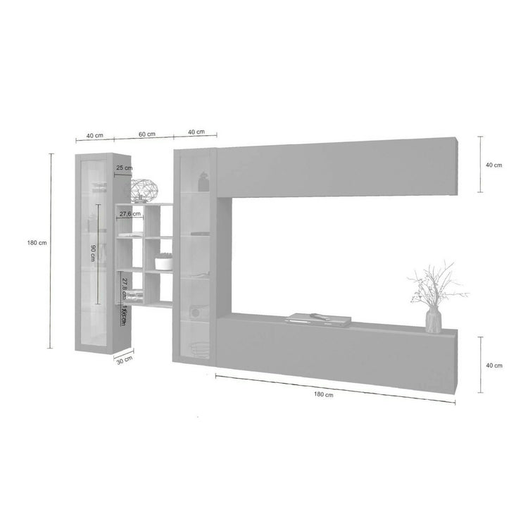 Parete attrezzata Dcaprin, Set salotto porta TV a 4 ante, Mobile soggiorno multiuso, 100% Made in Italy, cm 280x30h180, Antracite e Acero