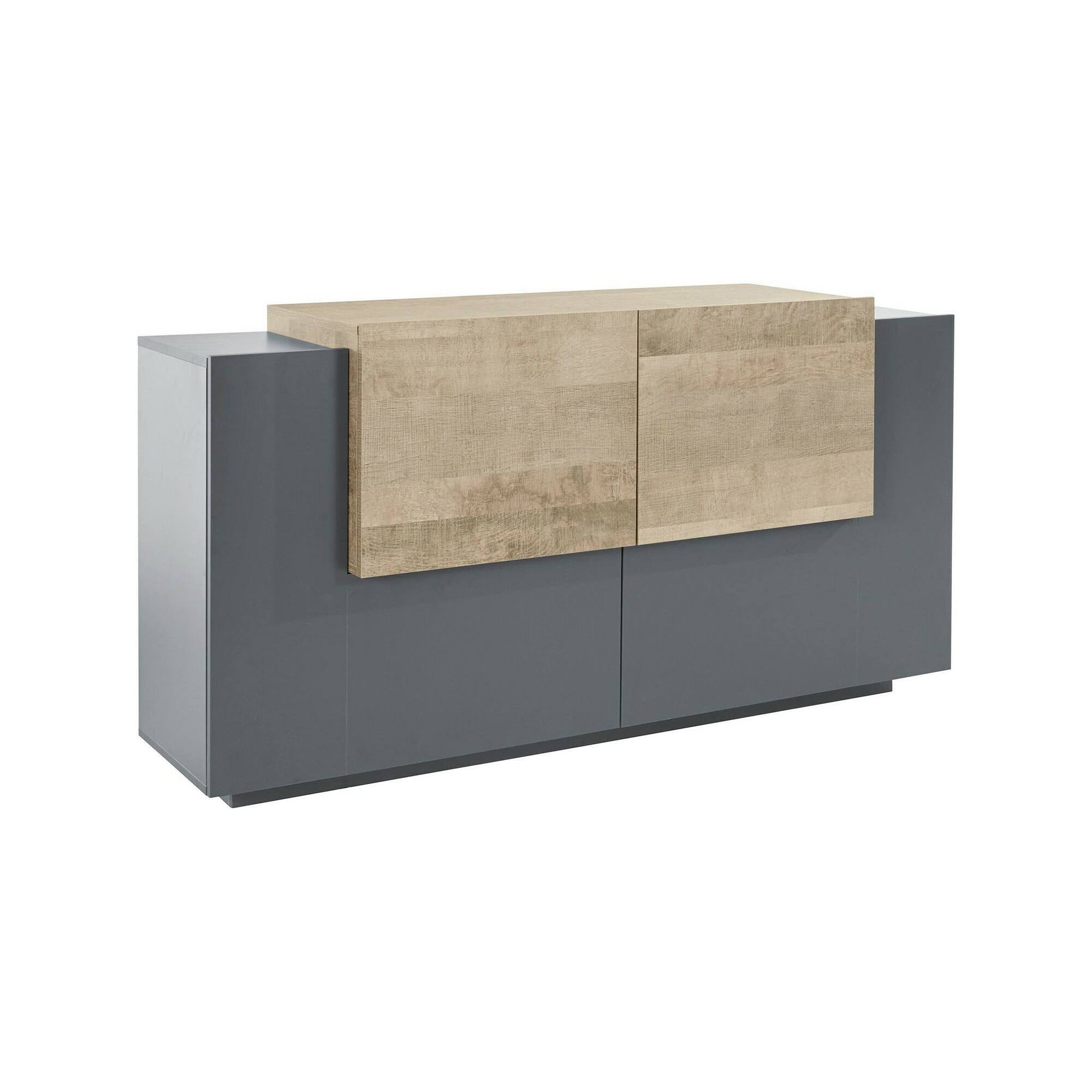 Credenza Dlenz, Madia da cucina a 2 ante e 2 cassetti, Buffet da soggiorno, 100% Made in Italy, cm 160x45h86, Antracite e Acero