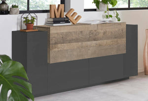 Credenza Dlenz, Madia da cucina a 2 ante e 2 cassetti, Buffet da soggiorno, 100% Made in Italy, cm 160x45h86, Antracite e Acero