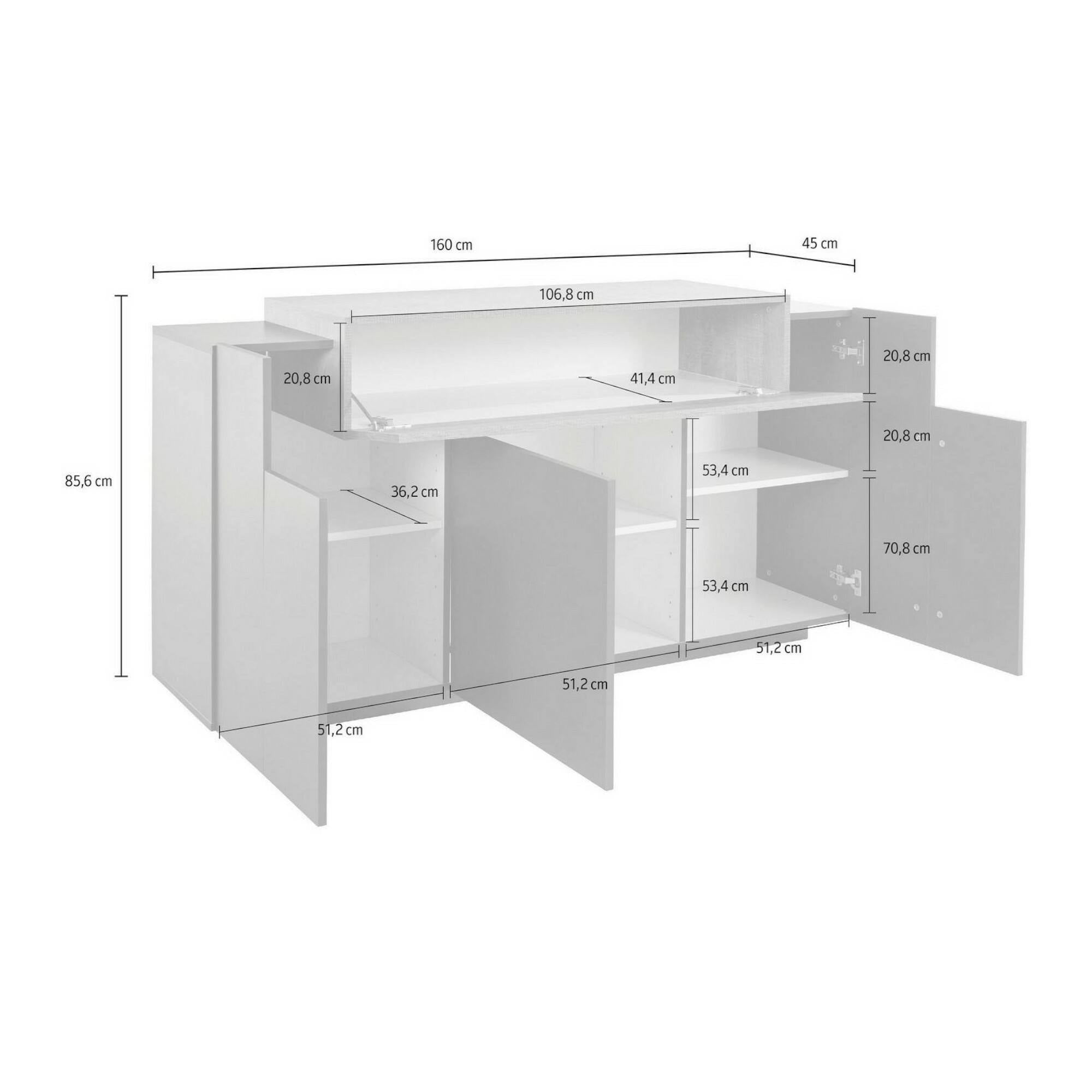 Credenza Dmem, Madia da cucina a 3 ante, Buffet da soggiorno, 100% Made in Italy, cm 160x46h85, Antracite e Acero