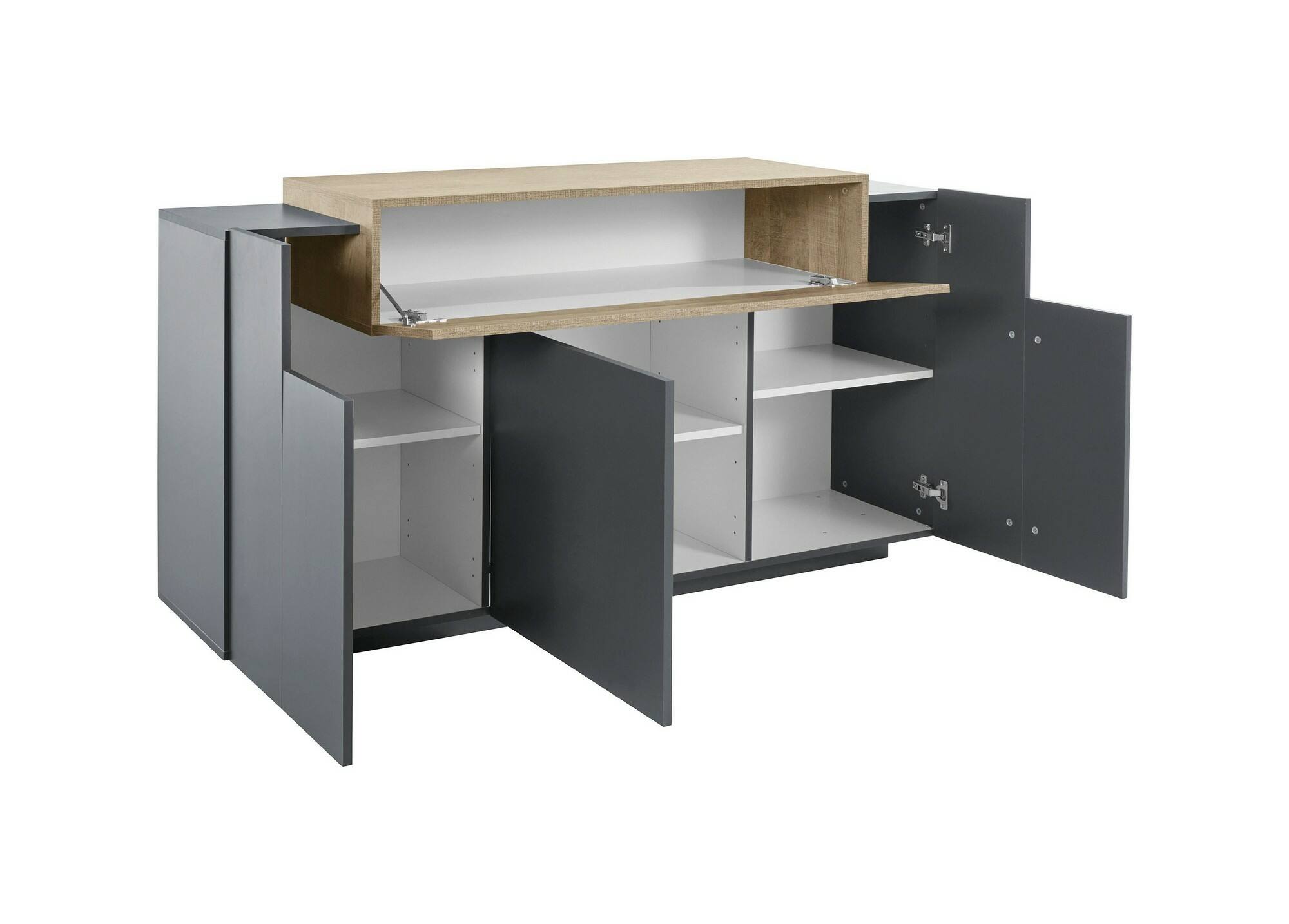 Credenza Dmem, Madia da cucina a 3 ante, Buffet da soggiorno, 100% Made in Italy, cm 160x46h85, Antracite e Acero