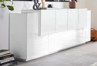 Credenza Ddionis, Madia da cucina a 7 ante, Buffet da soggiorno, Madia da cucina, 100% Made in Italy, cm 200x45h86, Bianco lucido