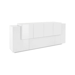 Credenza Ddionis, Madia da cucina a 7 ante, Buffet da soggiorno, Madia da cucina, 100% Made in Italy, cm 200x45h86, Bianco lucido