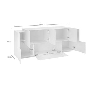 Credenza Ddionis, Madia da cucina a 7 ante, Buffet da soggiorno, Madia da cucina, 100% Made in Italy, cm 200x45h86, Bianco lucido