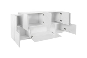 Credenza Ddionis, Madia da cucina a 7 ante, Buffet da soggiorno, Madia da cucina, 100% Made in Italy, cm 200x45h86, Bianco lucido