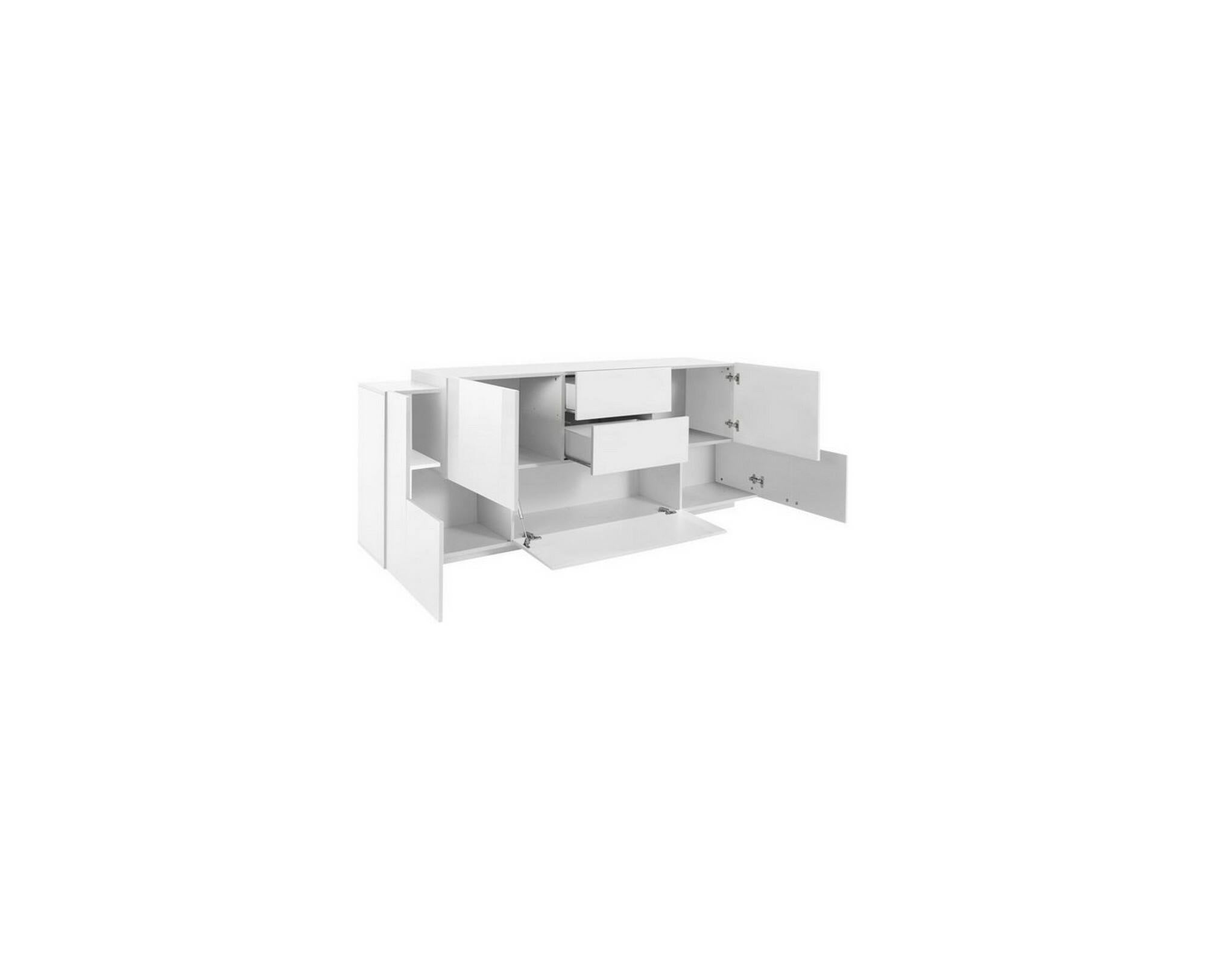 Credenza Dbaian, Madia da cucina a 5 ante e 2 cassetti, Buffet da soggiorno, Madia da cucina, 100% Made in Italy, cm 220x45h86, Bianco lucido