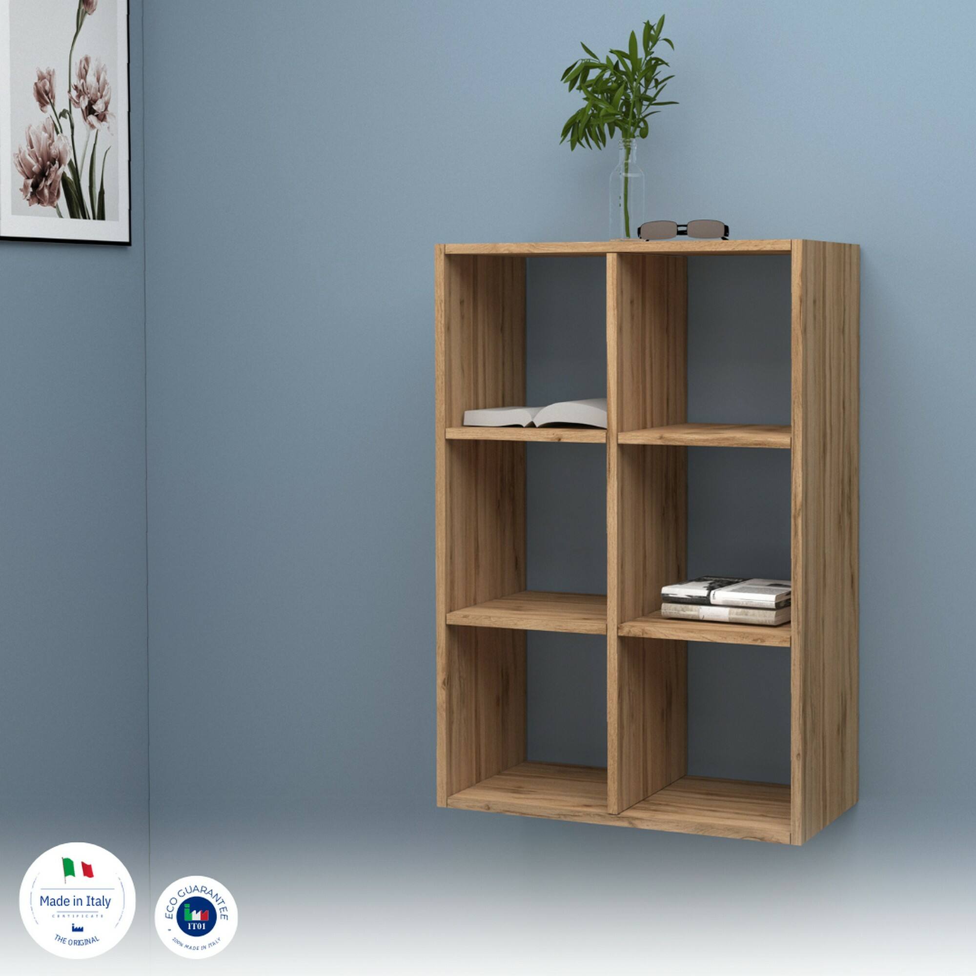 Libreria Dmanzar, Mobile con ripiani, Biblioteca da ufficio, 100% Made in Italy, Rovere, cm 60x25h90