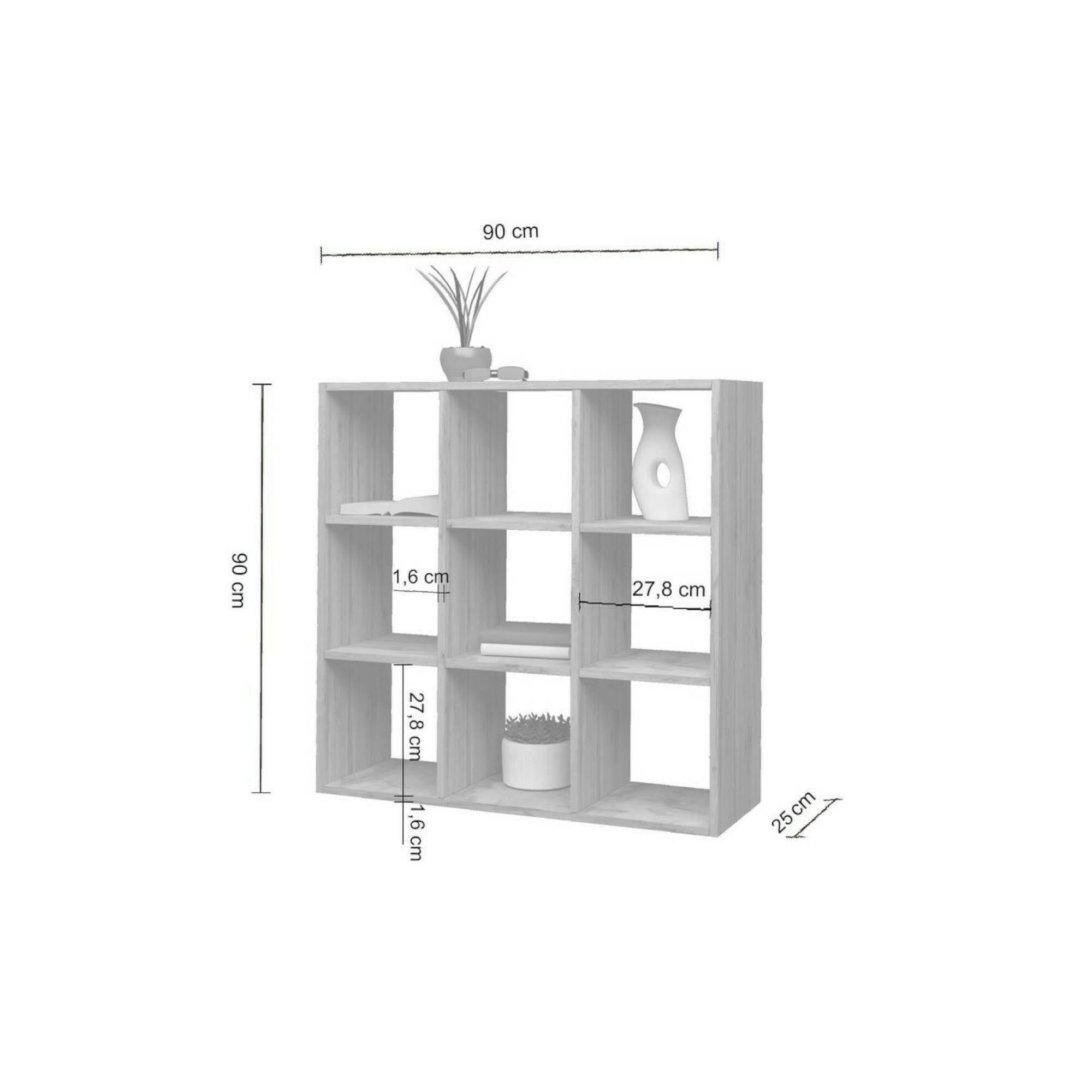 Libreria Dmanzar, Mobile con ripiani, Biblioteca da ufficio, 100% Made in Italy, Rovere, cm 90x25h90