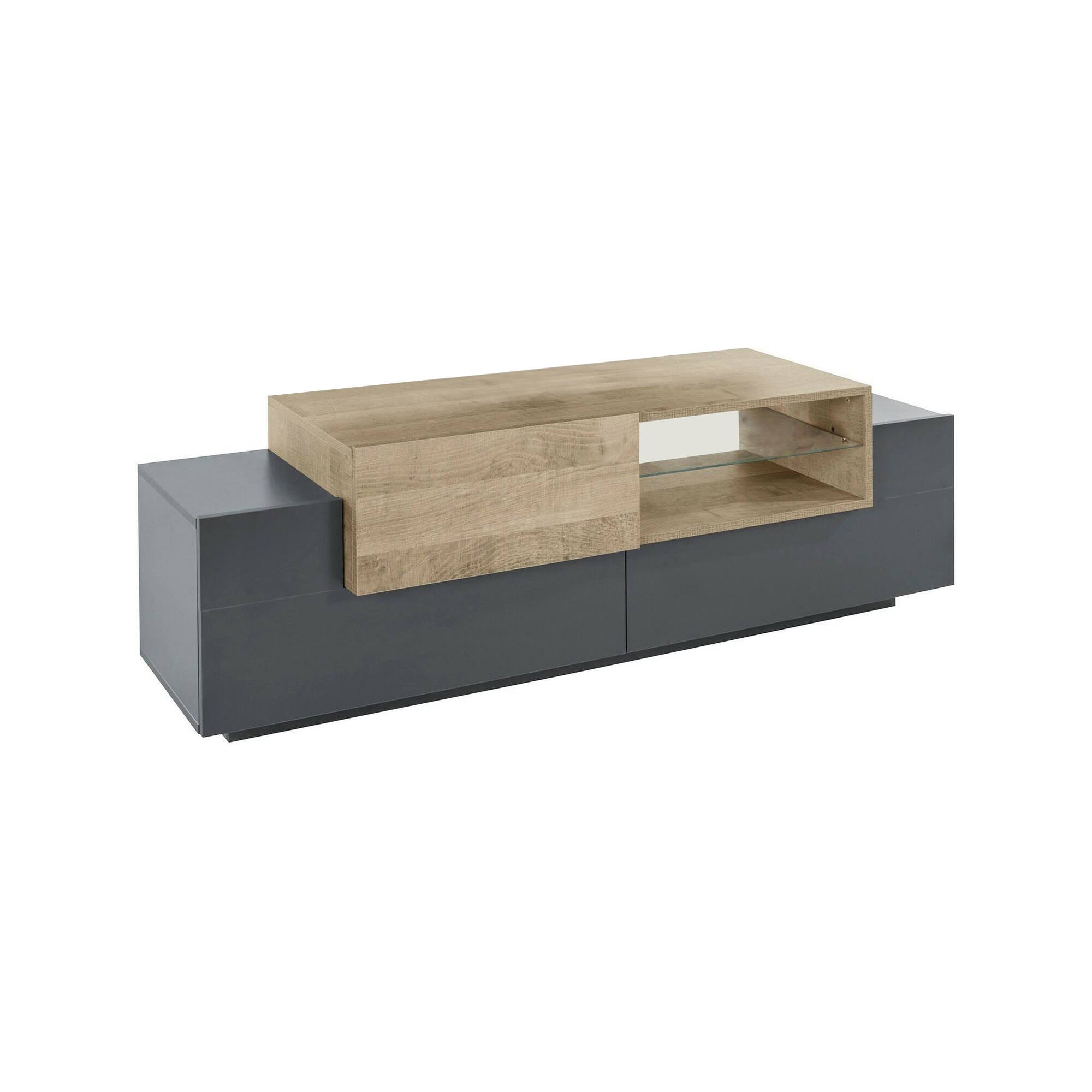 Mobile porta TV Dlodrin, Credenza bassa da soggiorno, Base porta TV, 100% Made in Italy, cm 160x45h51, Antracite e Acero