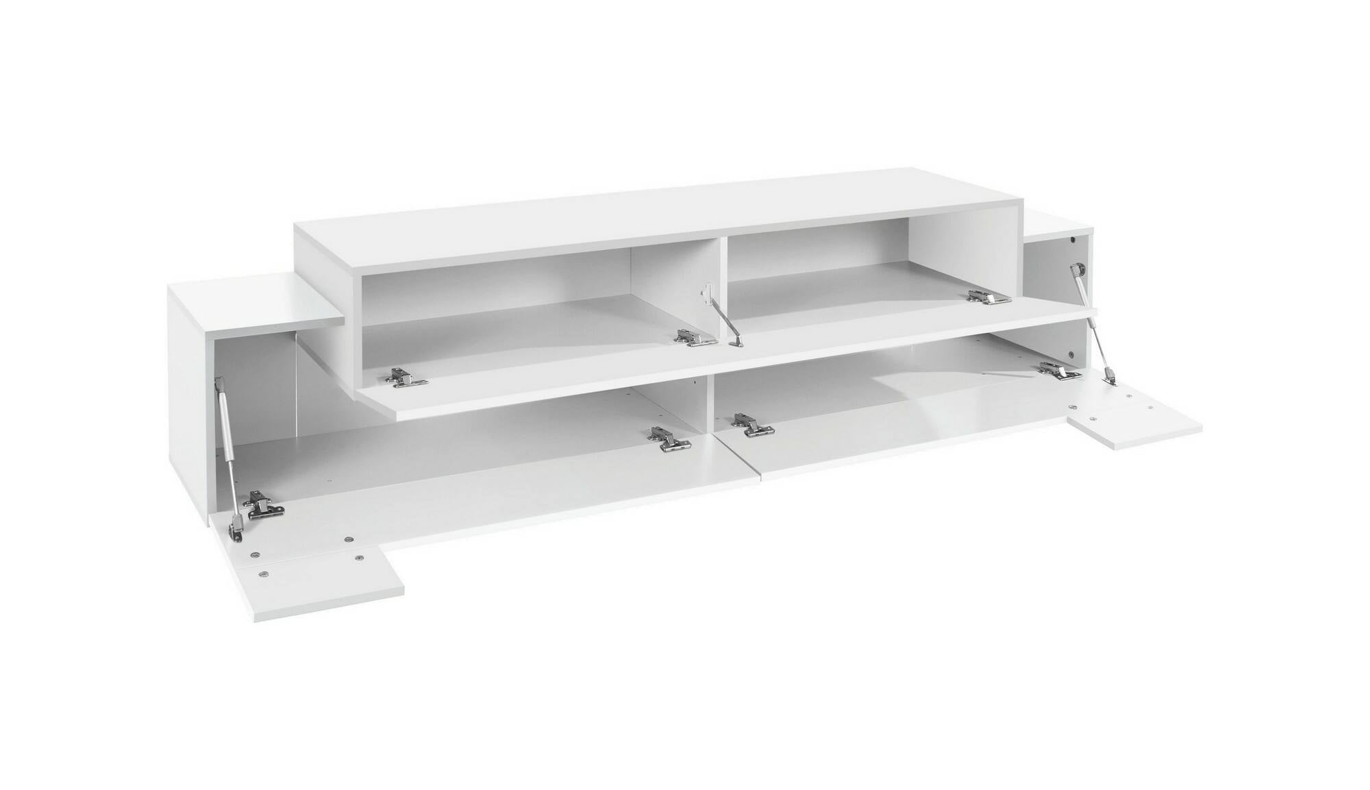 Mobile porta TV Dmirand, Credenza bassa da soggiorno, Base porta TV, 100% Made in Italy, cm 200x45h52, Bianco lucido