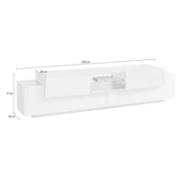 Mobile porta TV Dmusso, Credenza bassa da soggiorno, Base porta TV, 100% Made in Italy, cm 220x40h51, Bianco lucido