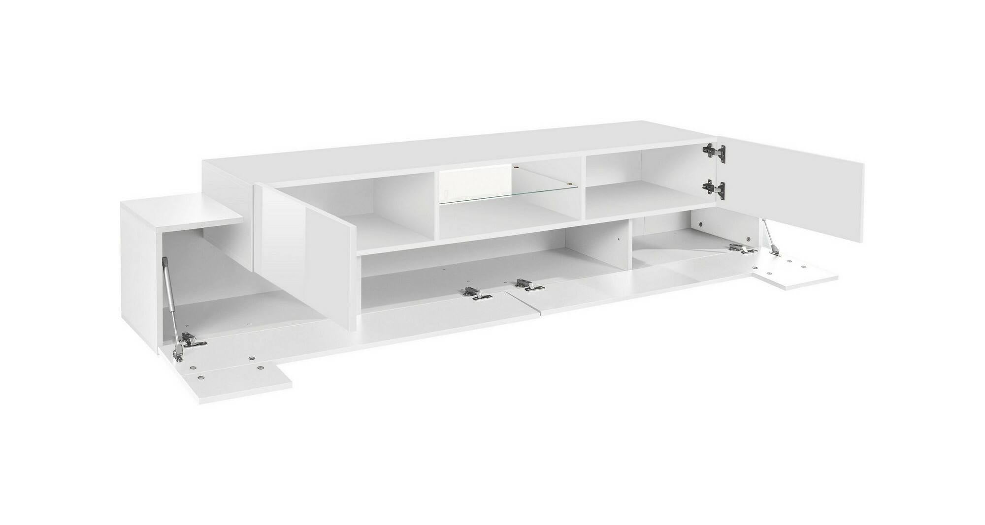 Mobile porta TV Dmusso, Credenza bassa da soggiorno, Base porta TV, 100% Made in Italy, cm 220x40h51, Bianco lucido