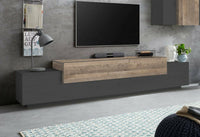 Mobile porta TV Dlamann, Credenza bassa da soggiorno, Base porta TV, 100% Made in Italy, cm 240x45h52, Antracite e Acero