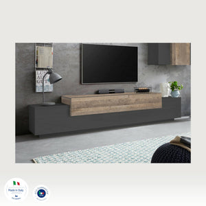 Mobile porta TV Dlamann, Credenza bassa da soggiorno, Base porta TV, 100% Made in Italy, cm 240x45h52, Antracite e Acero