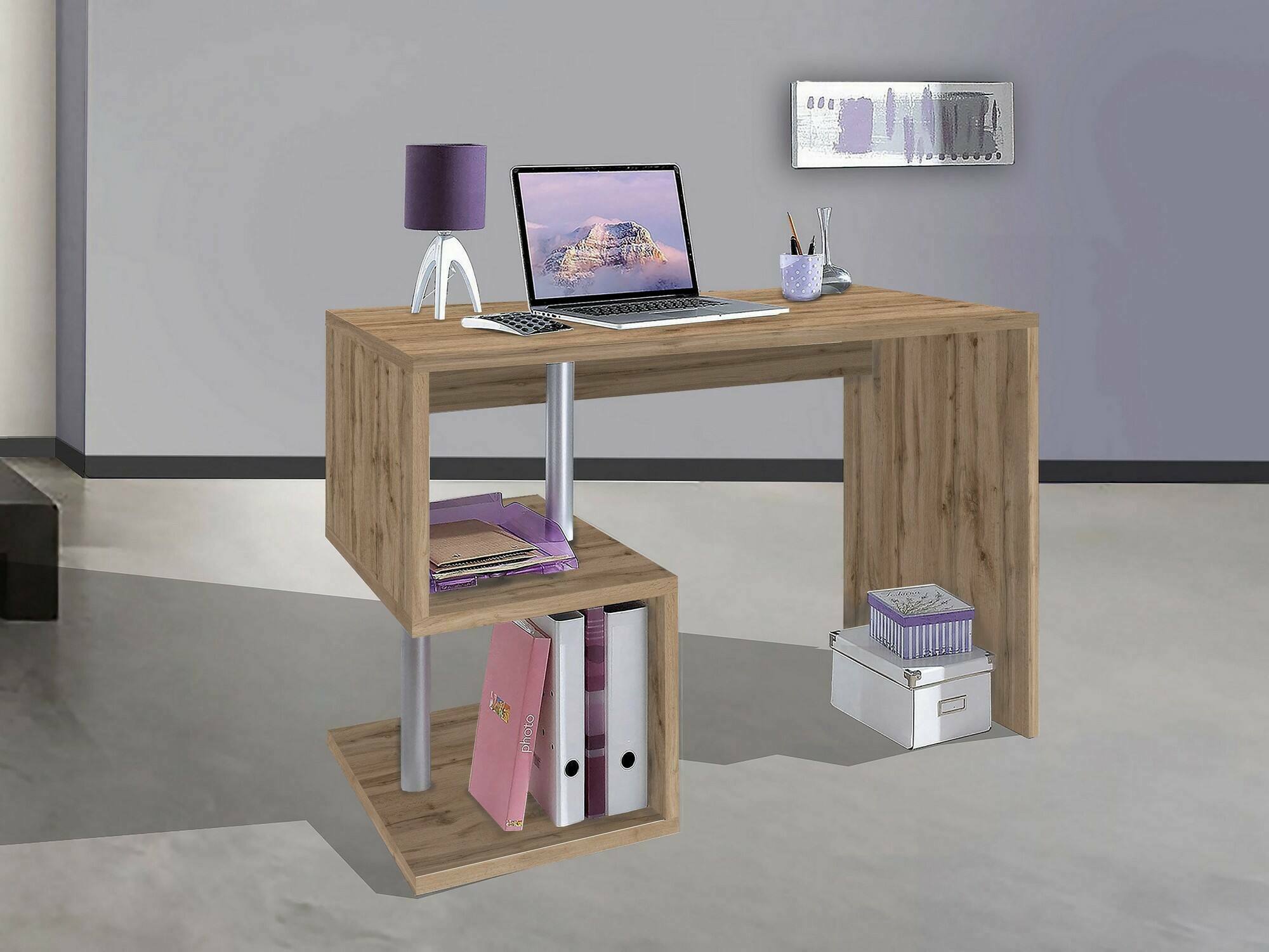 Scrivania Dgyombe, Scrittoio lineare porta PC, Tavolo multiuso per ufficio, Scrivania salvaspazio multiposizione, 100% Made in Italy, cm 100x50h78, Rovere