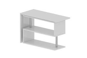 Scrivania Dascagn, Scrittoio angolare porta PC, Tavolo multiuso per ufficio, Scrivania salvaspazio multiposizione, 100% Made in Italy, cm 120x50h75, Bianco lucido