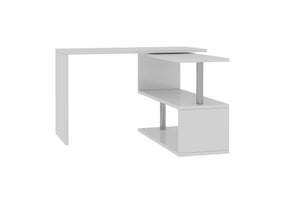 Scrivania Dascagn, Scrittoio angolare porta PC, Tavolo multiuso per ufficio, Scrivania salvaspazio multiposizione, 100% Made in Italy, cm 120x50h75, Bianco lucido