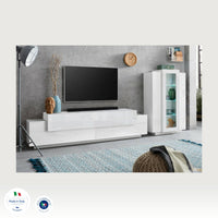 Parete attrezzata Dfest, Set salotto porta TV, Mobile soggiorno multiuso, 100% Made in Italy, cm 280x45h120, Bianco