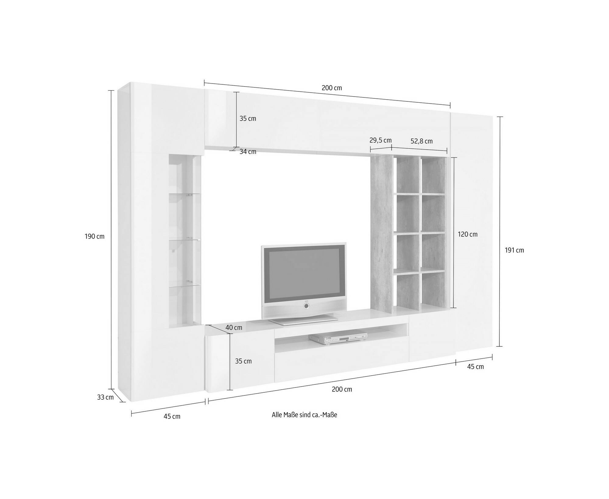 Parete attrezzata Dberard, Set salotto porta TV a 6 ante, Mobile soggiorno multiuso con luce LED, 100% Made in Italy, cm 290x40h191, Ardesia e Acero