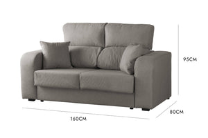 Divano fisso Dcella, Sofà in tessuto imbottito a 2 posti, Divano multiposizione reclinabile, 160x80h95 cm, Grigio