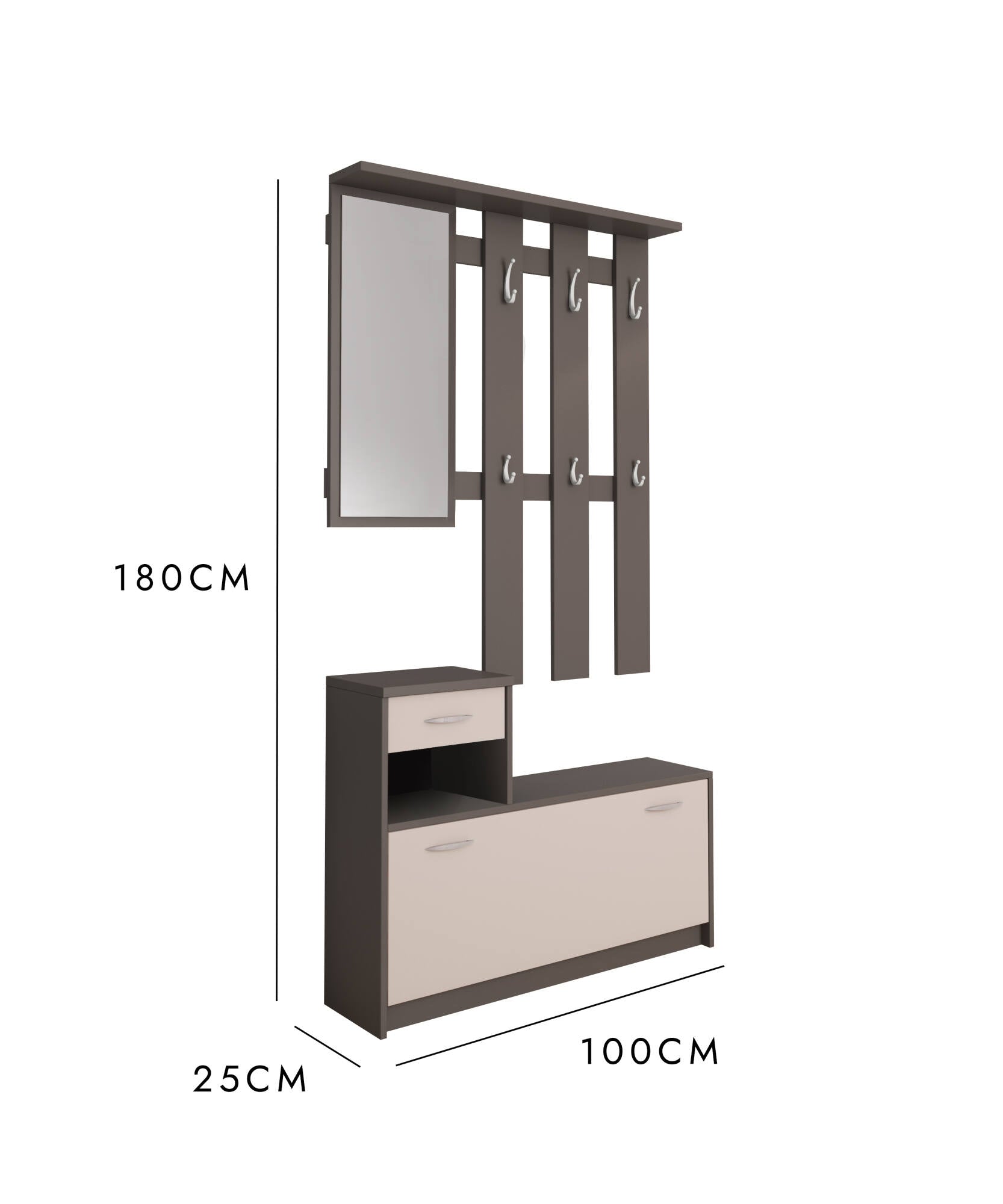 Mobile da ingresso Dbiagin, Entratina moderna con specchio, Mobile con scarpiera, Armadietto multifunzione, 100x25h180 cm, Bianco e Antracite