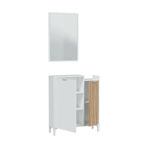 Mobile da ingresso Dodd, Entratina a 2 ante, Armadio con specchio, Portaoggetti multifunzione, 77x24h91 cm, Bianco e Rovere