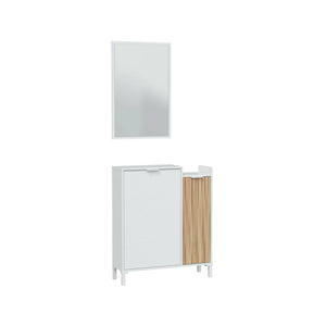 Mobile da ingresso Dodd, Entratina a 2 ante, Armadio con specchio, Portaoggetti multifunzione, 77x24h91 cm, Bianco e Rovere