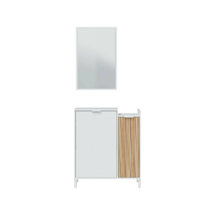 Mobile da ingresso Dodd, Entratina a 2 ante, Armadio con specchio, Portaoggetti multifunzione, 77x24h91 cm, Bianco e Rovere