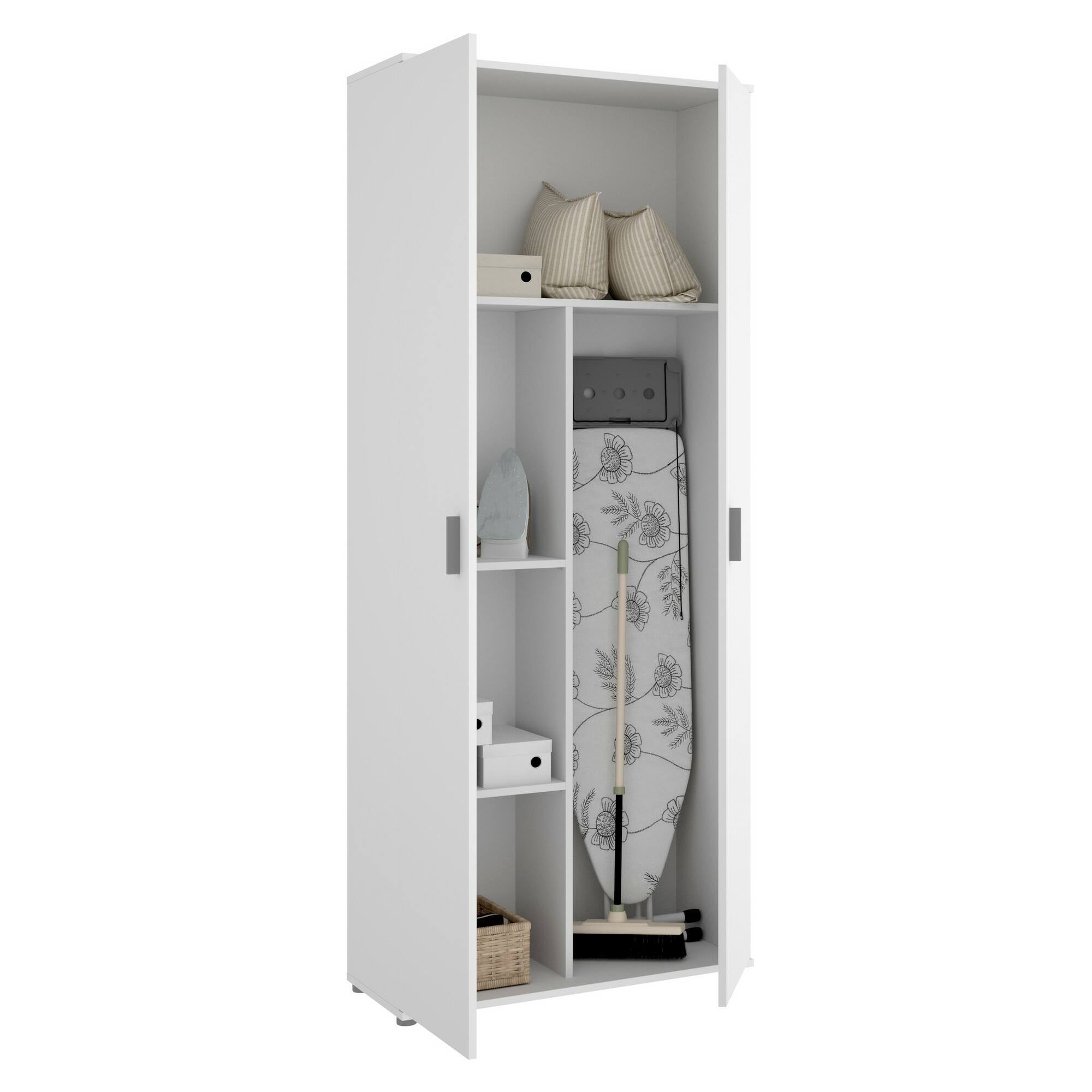 Armadio multiuso Ddeiol, Mobile multifunzione portascope, Guardaroba a 2 ante, 78x35h190 cm, Bianco