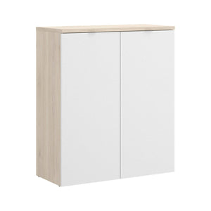 Armadio multiuso Ddijk, Mobile basso multifunzione, Armadietto a 2 ante, 79x40h96 cm, Bianco e Rovere