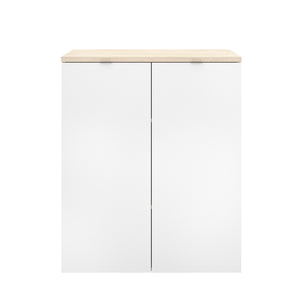 Armadio multiuso Ddijk, Mobile basso multifunzione, Armadietto a 2 ante, 79x40h96 cm, Bianco e Rovere