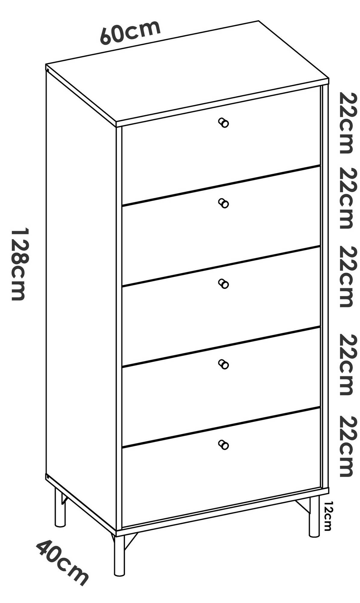 Cassettiera Dlovati, Settimanale per camera da letto, Comò con 5 cassetti, 60x40h127 cm, Rovere e Antracite