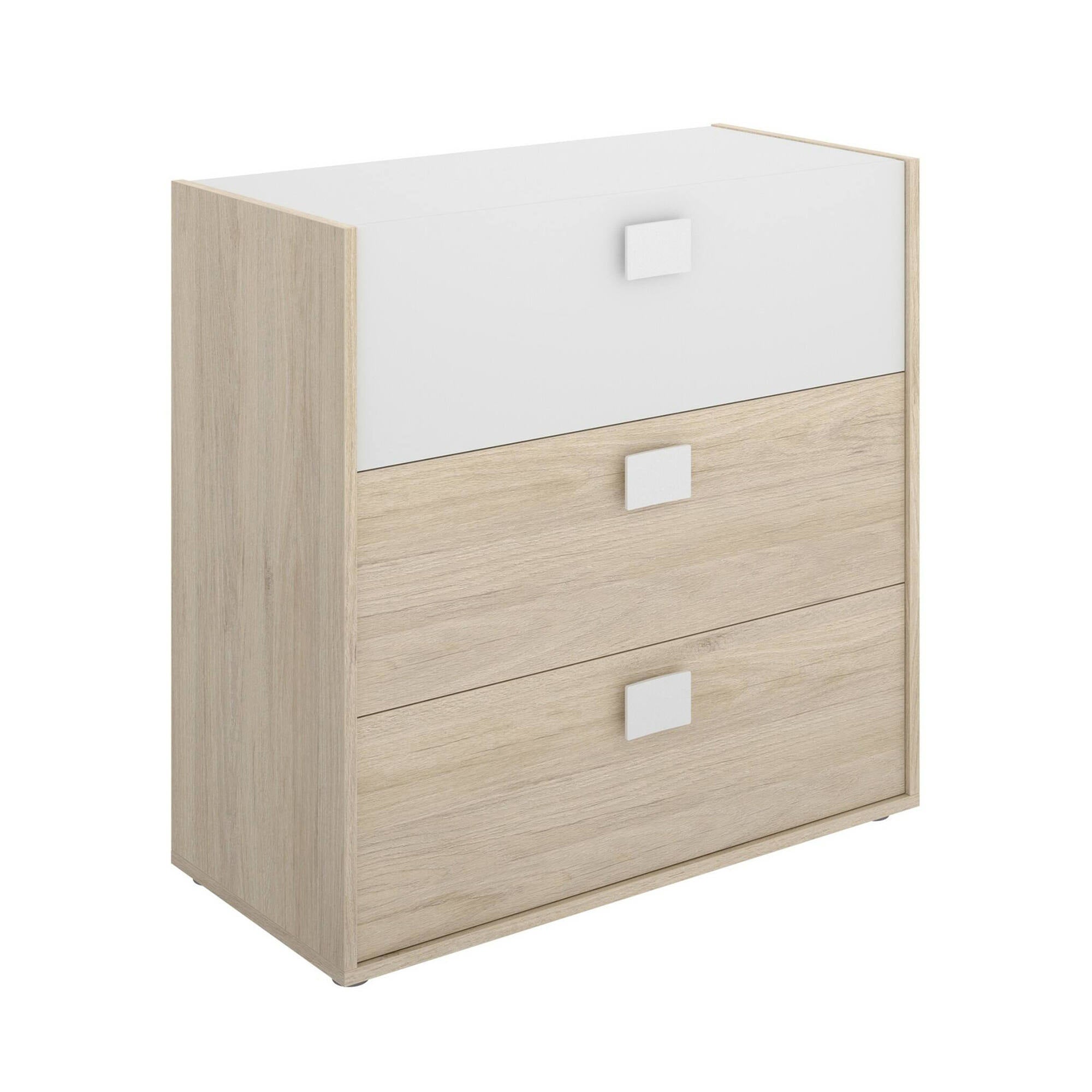 Cassettiera Dmbay, Settimanale per camera da letto, Comò con 3 cassetti, 80x43h81 cm, Rovere e Bianco