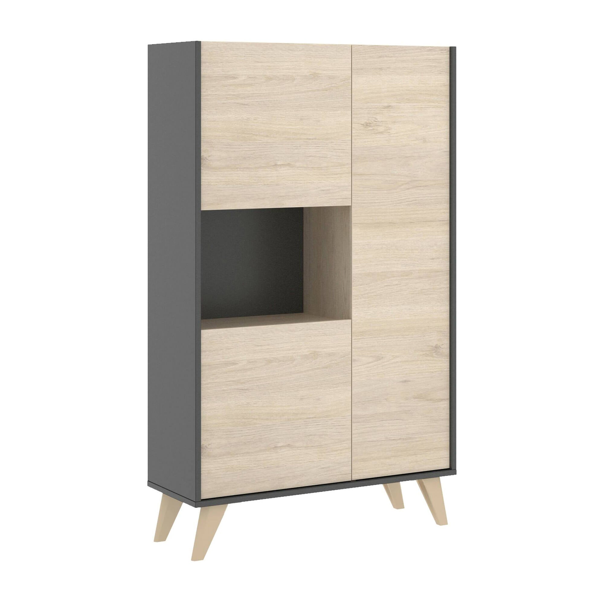 Credenza Damraba, Buffet alto da soggiorno, Madia moderna da salotto a 3 ante, 81x43h135 cm, Rovere e Antracite