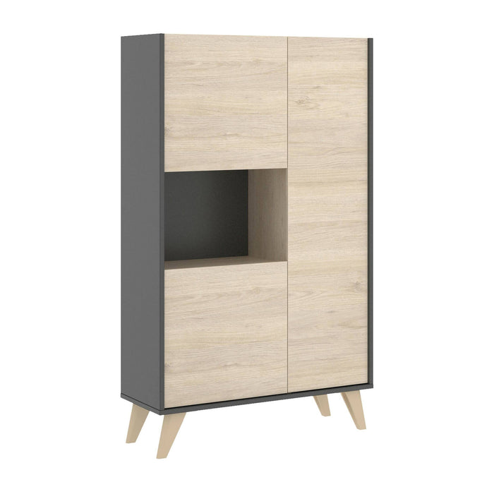 Credenza Damraba, Buffet alto da soggiorno, Madia moderna da salotto a 3 ante, 81x43h135 cm, Rovere e Antracite