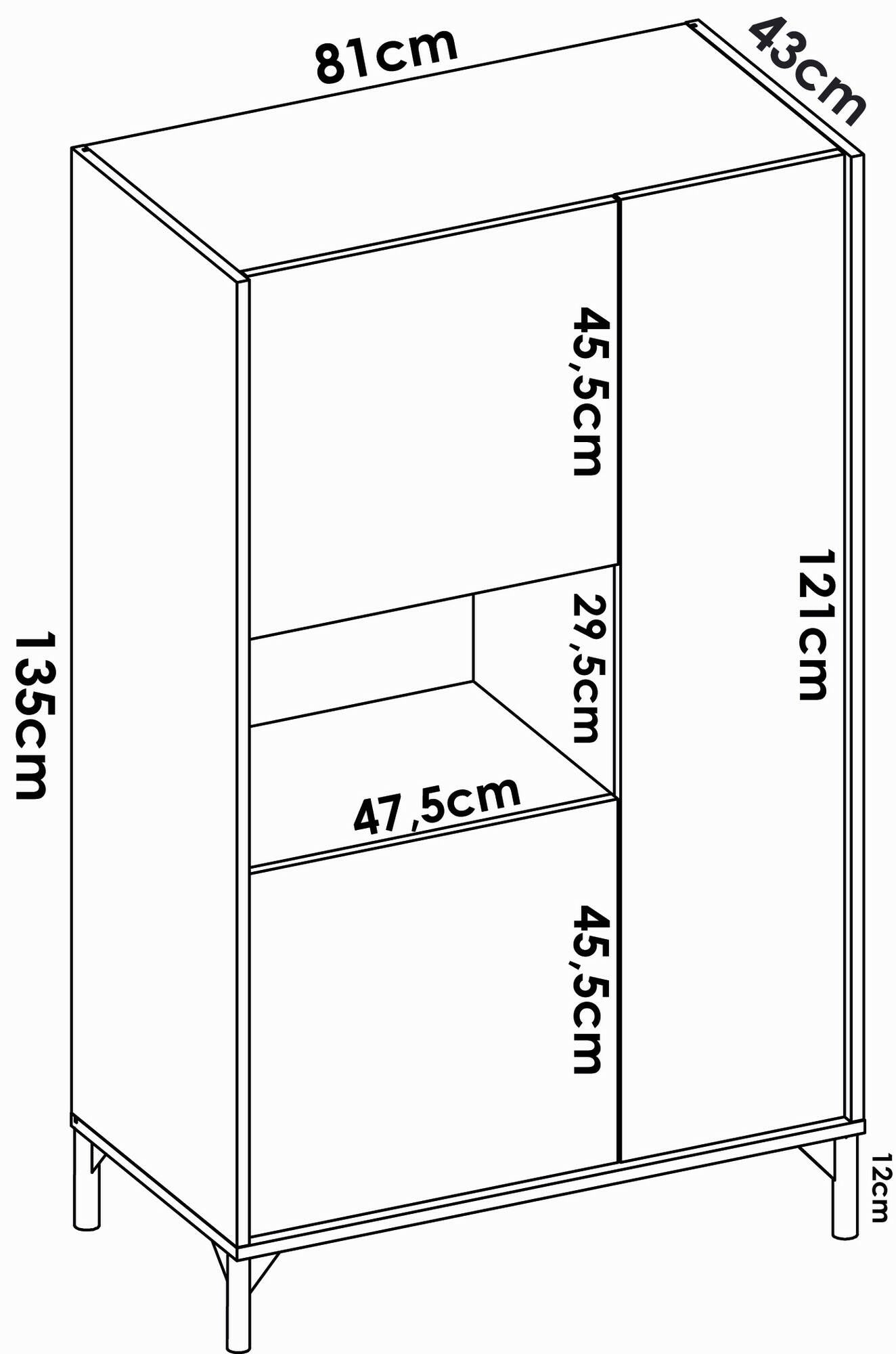 Credenza Damraba, Buffet alto da soggiorno, Madia moderna da salotto a 3 ante, 81x43h135 cm, Rovere e Antracite