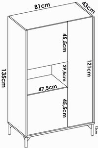 Credenza Damraba, Buffet alto da soggiorno, Madia moderna da salotto a 3 ante, 81x43h135 cm, Rovere e Antracite