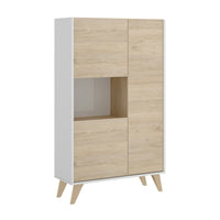 Credenza Damraba, Buffet alto da soggiorno, Madia moderna da salotto a 3 ante, 81x43h135 cm, Rovere e Bianco