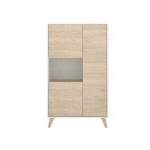 Credenza Damraba, Buffet alto da soggiorno, Madia moderna da salotto a 3 ante, 81x43h135 cm, Rovere e Bianco