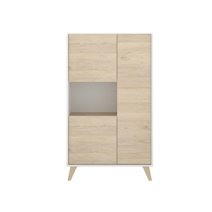 Credenza Damraba, Buffet alto da soggiorno, Madia moderna da salotto a 3 ante, 81x43h135 cm, Rovere e Bianco