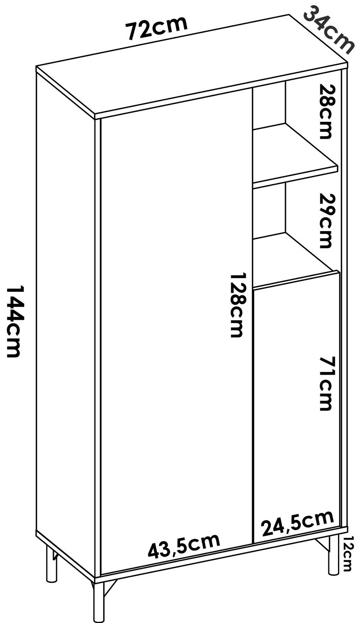 Credenza Dkessi, Buffet da soggiorno, Madia moderna da salotto a 2 ante, 72x34h144 cm, Rovere Nodi e Antracite