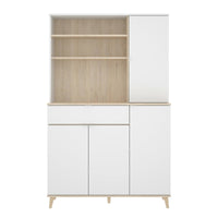 Credenza Dmere, Buffet dispensa da soggiorno, Madia da salotto moderna a 4 ante, 120x40h191 cm, Bianco e Rovere