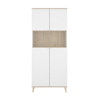 Credenza Dmerka, Buffet dispensa da soggiorno, Madia da salotto moderna a 4 ante, 80x40h191 cm, Bianco e Rovere