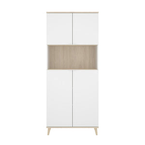 Credenza Dmerka, Buffet dispensa da soggiorno, Madia da salotto moderna a 4 ante, 80x40h191 cm, Bianco e Rovere