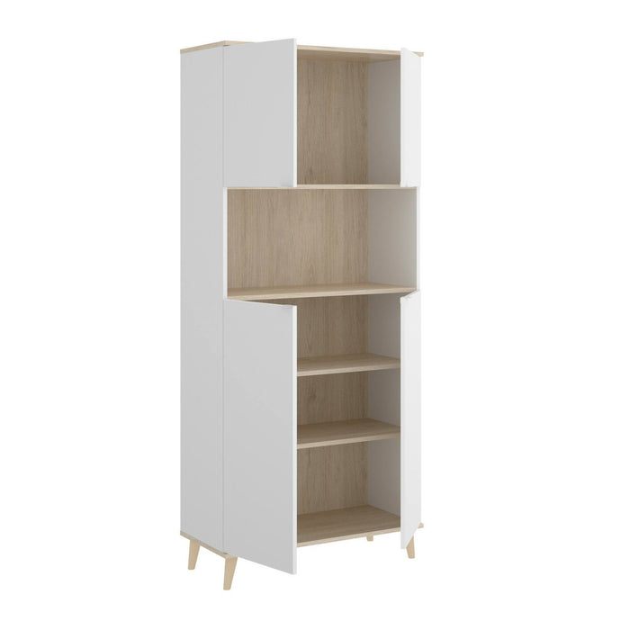 Credenza Dmerka, Buffet dispensa da soggiorno, Madia da salotto moderna a 4 ante, 80x40h191 cm, Bianco e Rovere