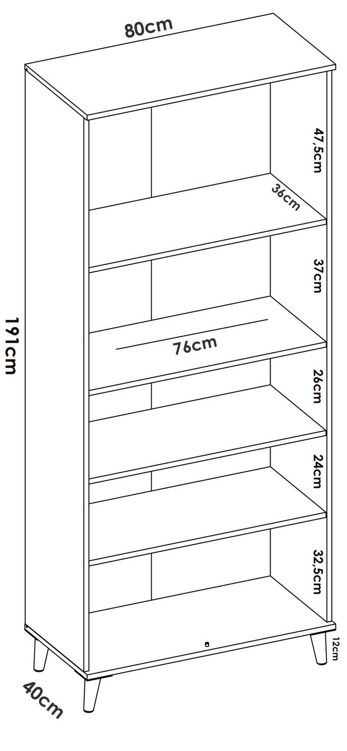 Credenza Dmerka, Buffet dispensa da soggiorno, Madia da salotto moderna a 4 ante, 80x40h191 cm, Bianco e Rovere