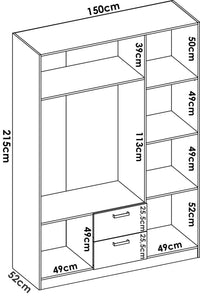 Guardaroba Dacca, Mobile appendiabiti per camera da letto, Armadio a 3 ante battenti e 2 cassetti, 150x52h215 cm, Bianco