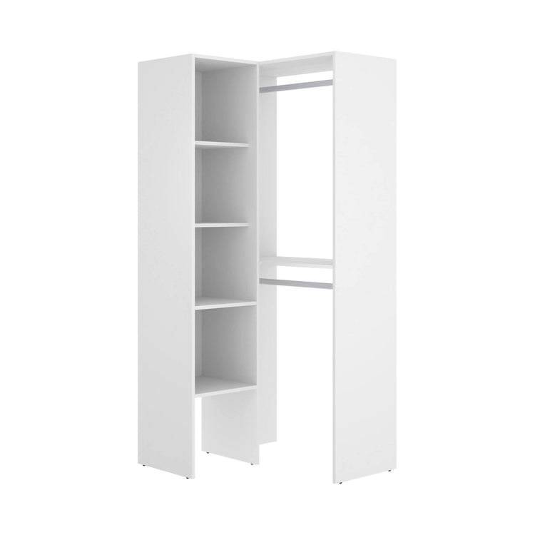 Guardaroba Dalmic, Struttura per cabina armadio angolare, Mobile appendiabiti aperto ad angolo, 79x88h186 cm, Bianco