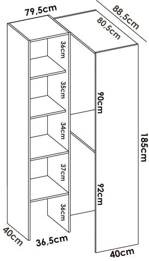 Guardaroba Dalmic, Struttura per cabina armadio angolare, Mobile appendiabiti aperto ad angolo, 79x88h186 cm, Bianco